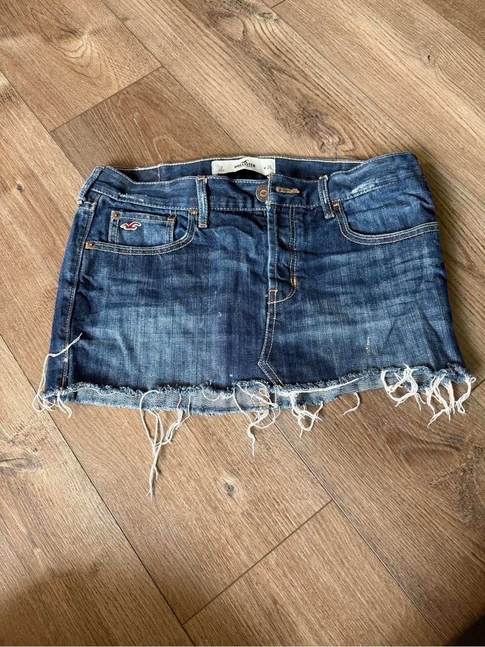Hollister Distressed Dark Blue Denim Mini Skirt